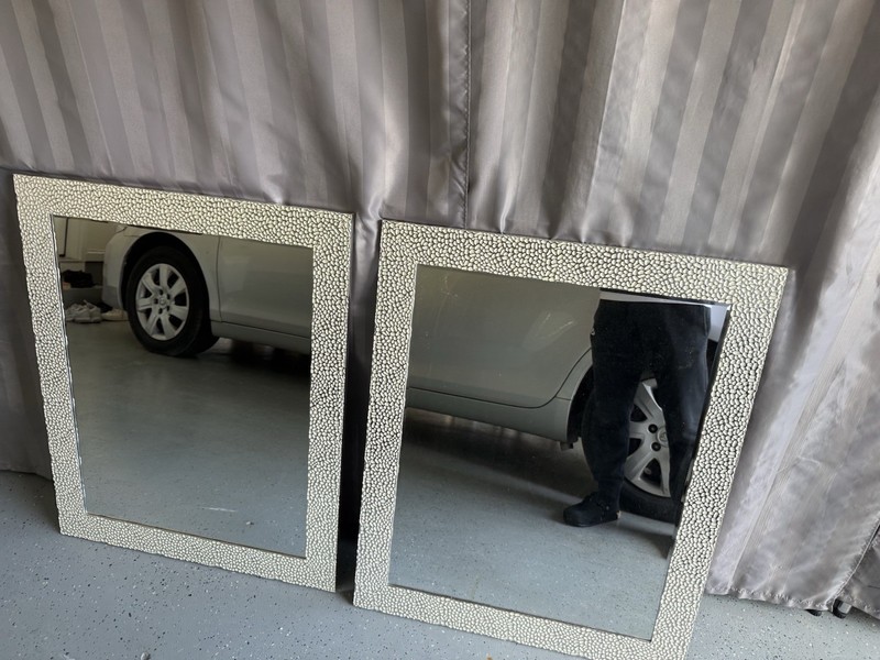 Set of 2 Framed White Rectangular Wall Mirrors, Vertical, 32 x 28 in gallery