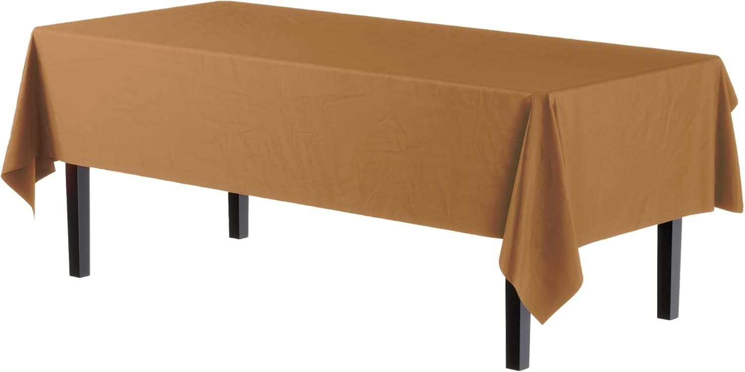 12-Pack Premium Plastic Tablecloth 54In. X 108In. Rectangle Table Cover - Gold gallery