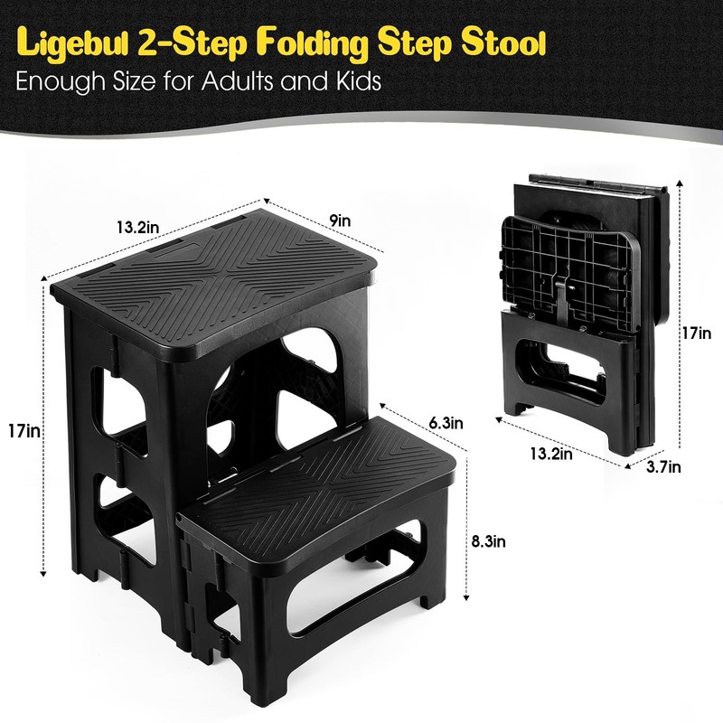 Ligebul 2-Step Stool Foldable Plastic Steps Stool Folding Step Ladder Two Step gallery