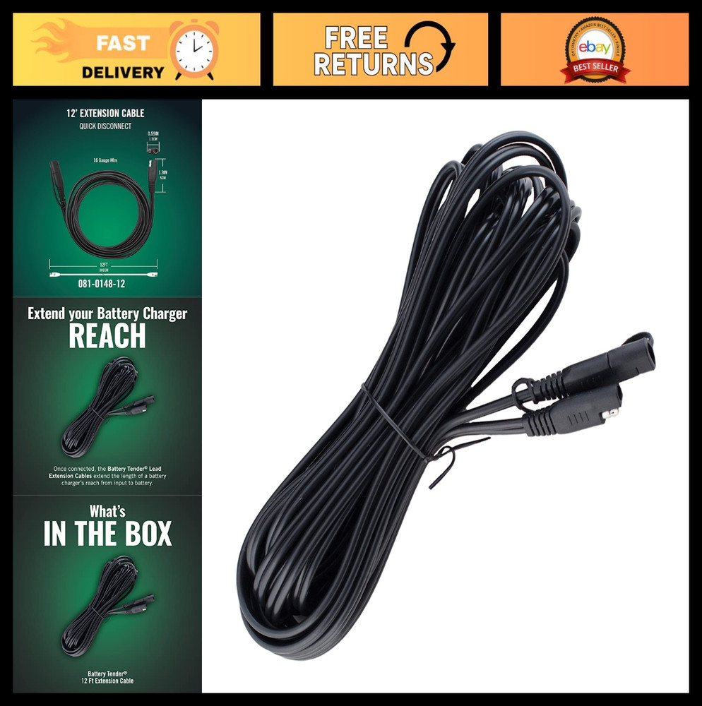 12ft Extension SAE Cable for Battery Chargers - Quick Connect for Motorcycles, C