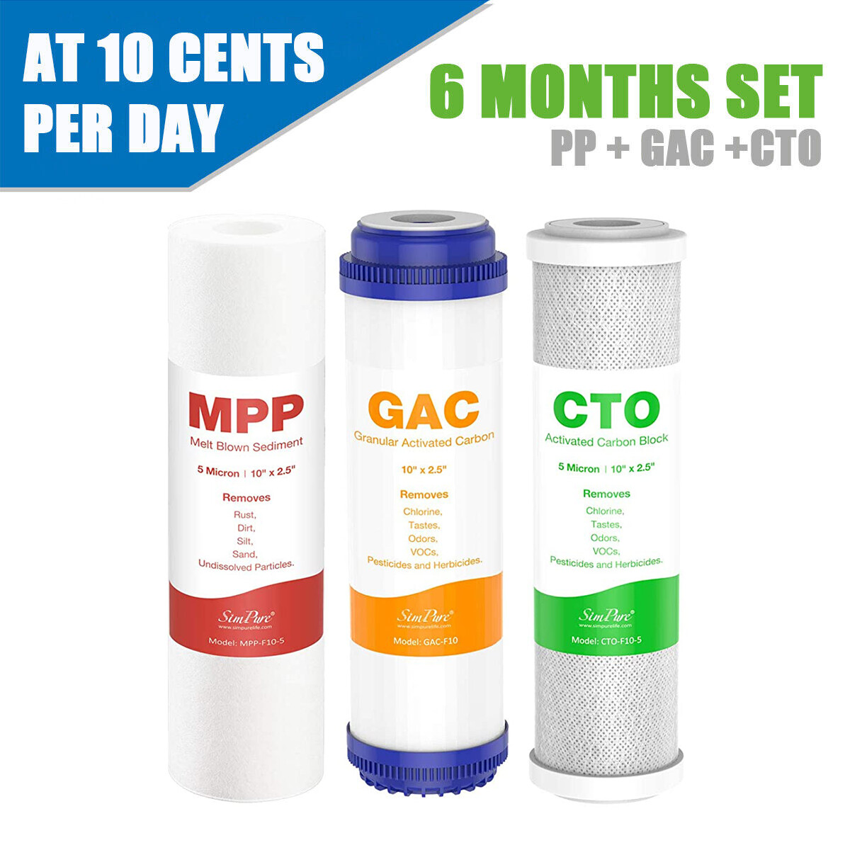3pcs 10" x 2.5" Coconut Shell Activated Carbon CTO GAC PP Sediment Water Filter gallery