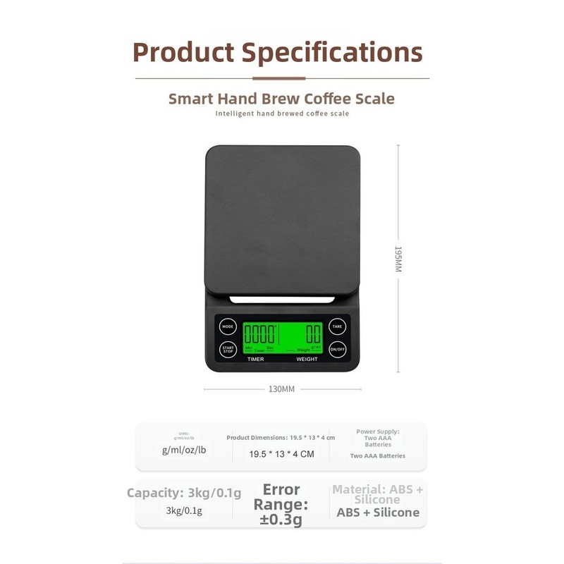 Coffee Scale 0 1g Accuracy Electronic with Timer for Pour Over 3kg 5kg Weight gallery