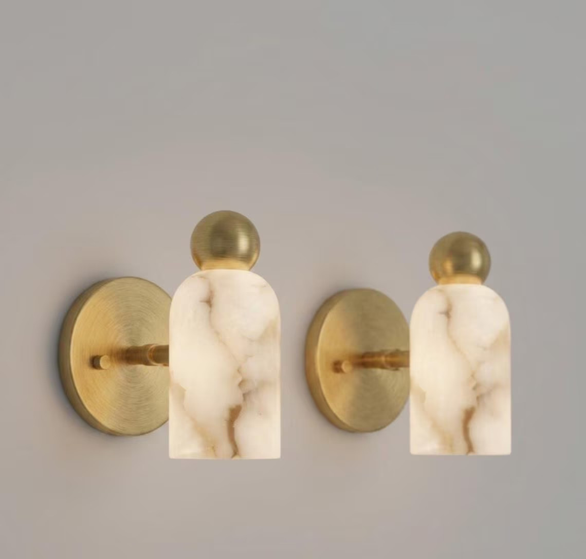 Handmade Alabaster Wall Sconce, Modern Brass Wall Light, Italian Marble Wall Lam gallery