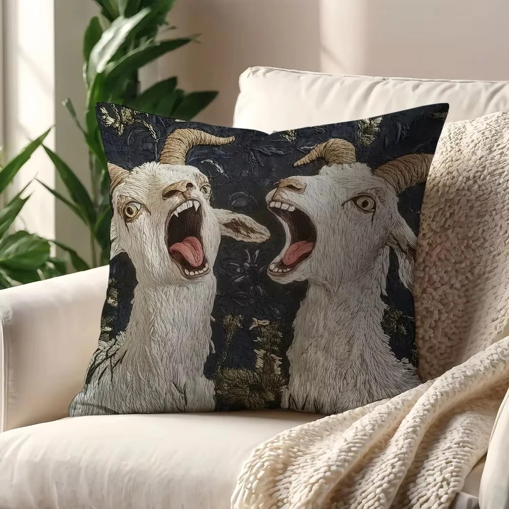 Surreal Art Screaming Goat Linen Pillow Covers Cushion Case Housewarming 45x45cm gallery