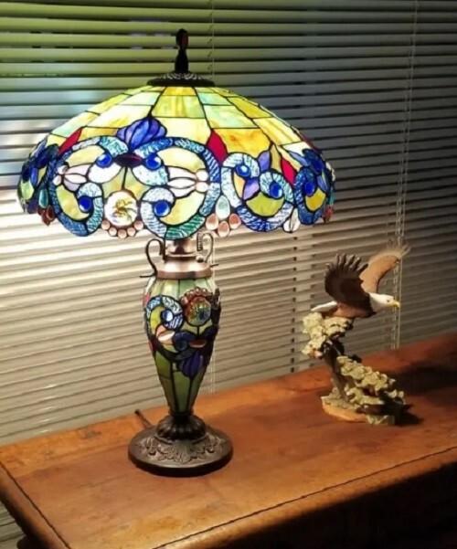 Teal Green Lamp Tiffany Table Style Stained Glass Desk Light Accent Home Decor gallery