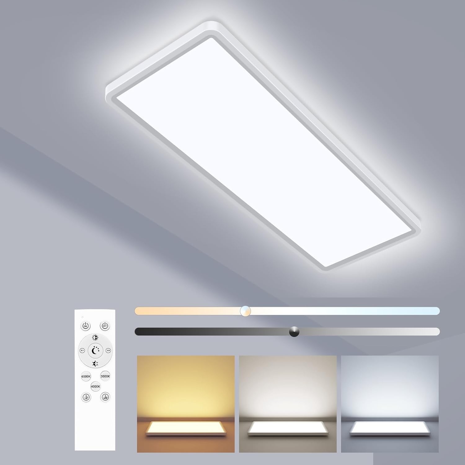 23"x8" 3500LM Dimmable LED Flush Mount Flat Panel Light w/Remote 3000K-6500K gallery