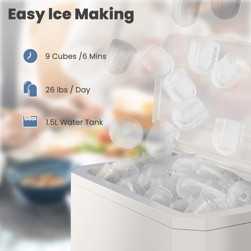 CONCETTA Countertop Ice Maker 26lbs/24H Portable Machine w/ Scoop Basket White gallery