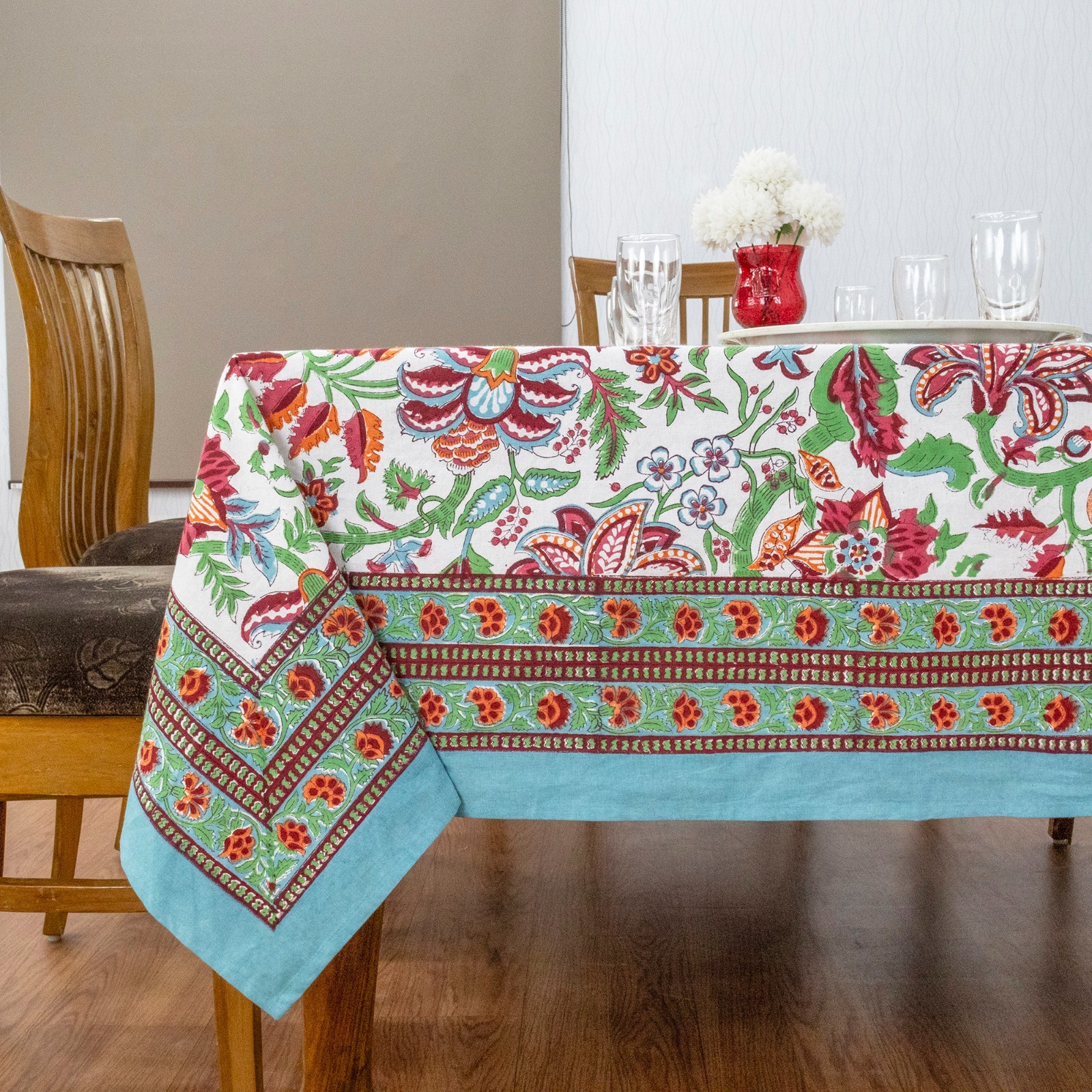 Hand Block Print tablecloth Floral Cotton Kitchen Dining Custom Table linen gallery