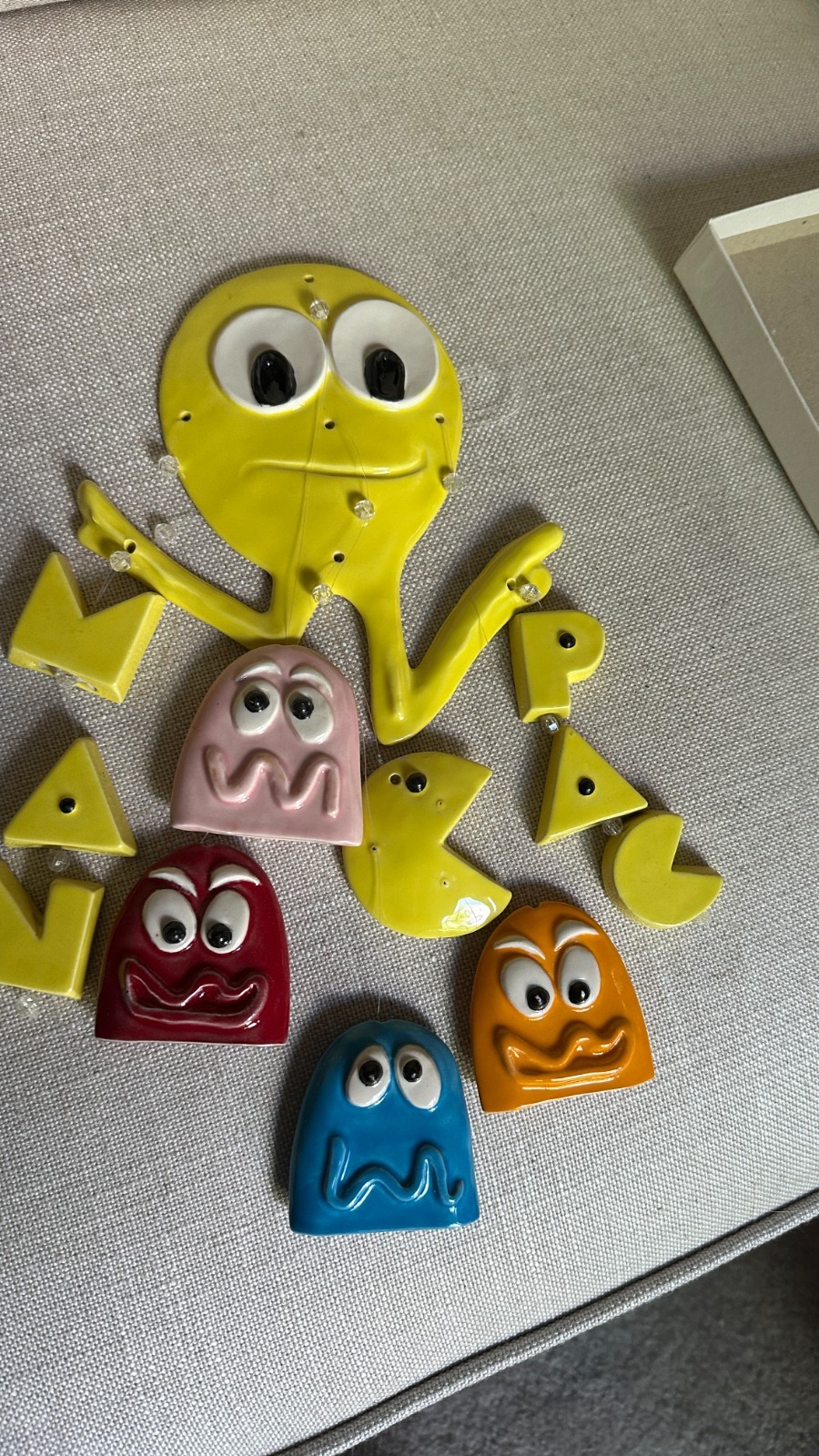 Pac-Man Style Ceramic Hanging Mobile Wind Chime Colorful Ghosts Retro Game Decor gallery