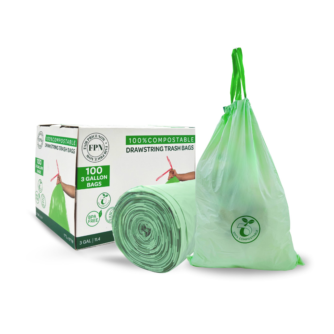 FPN Trash Bags 3 Gallon 100% Compostable Garbage Bag with Drawstring Pack of 100 gallery