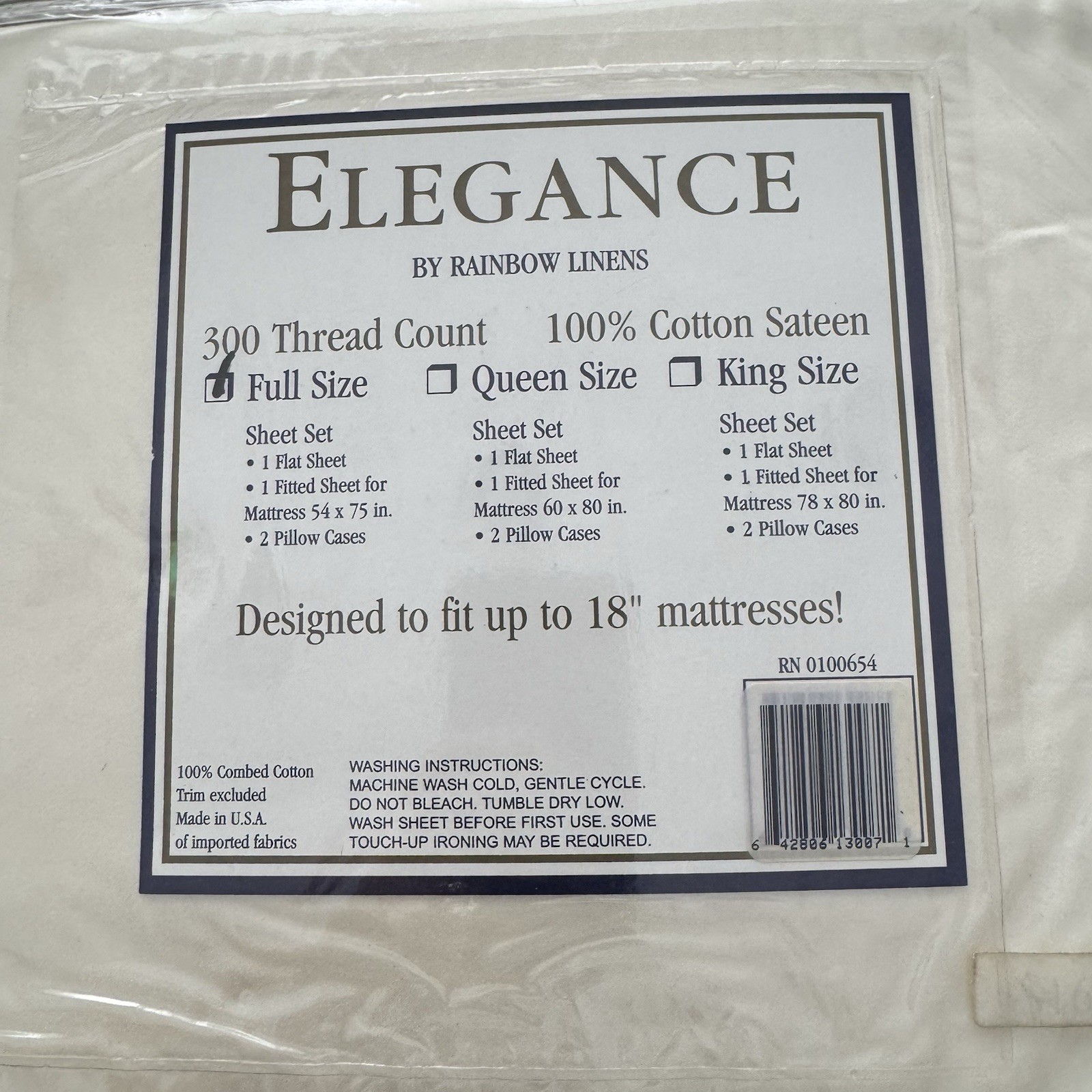 Elegance Rainbow Linens Full Size Sheet Set 18" Deep Mattress 100% Cotton Sateen gallery
