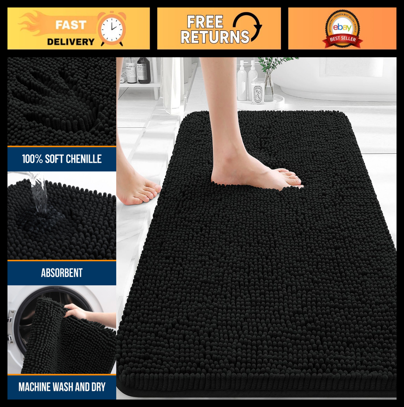 Extra Soft Chenille Bath Rugs 32x20, Absorbent, Quick Dry, Machine Washable, Rub gallery