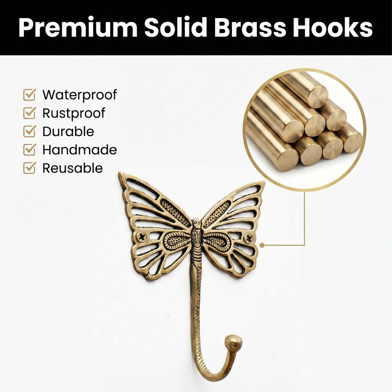 33 Lb. Solid Brass Butterfly Wall Hooks - Vintage Gold Decorative Hooks for C... gallery