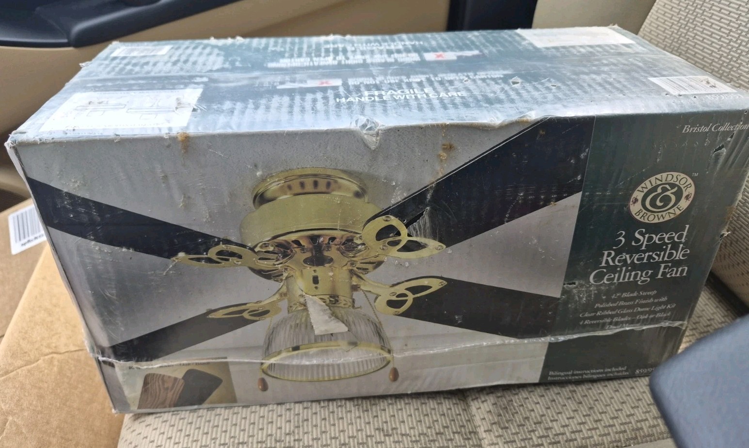 NOS ~ Vintage 42 Ceiling Fan Windsor & Browne Antique Brass Sealed gallery