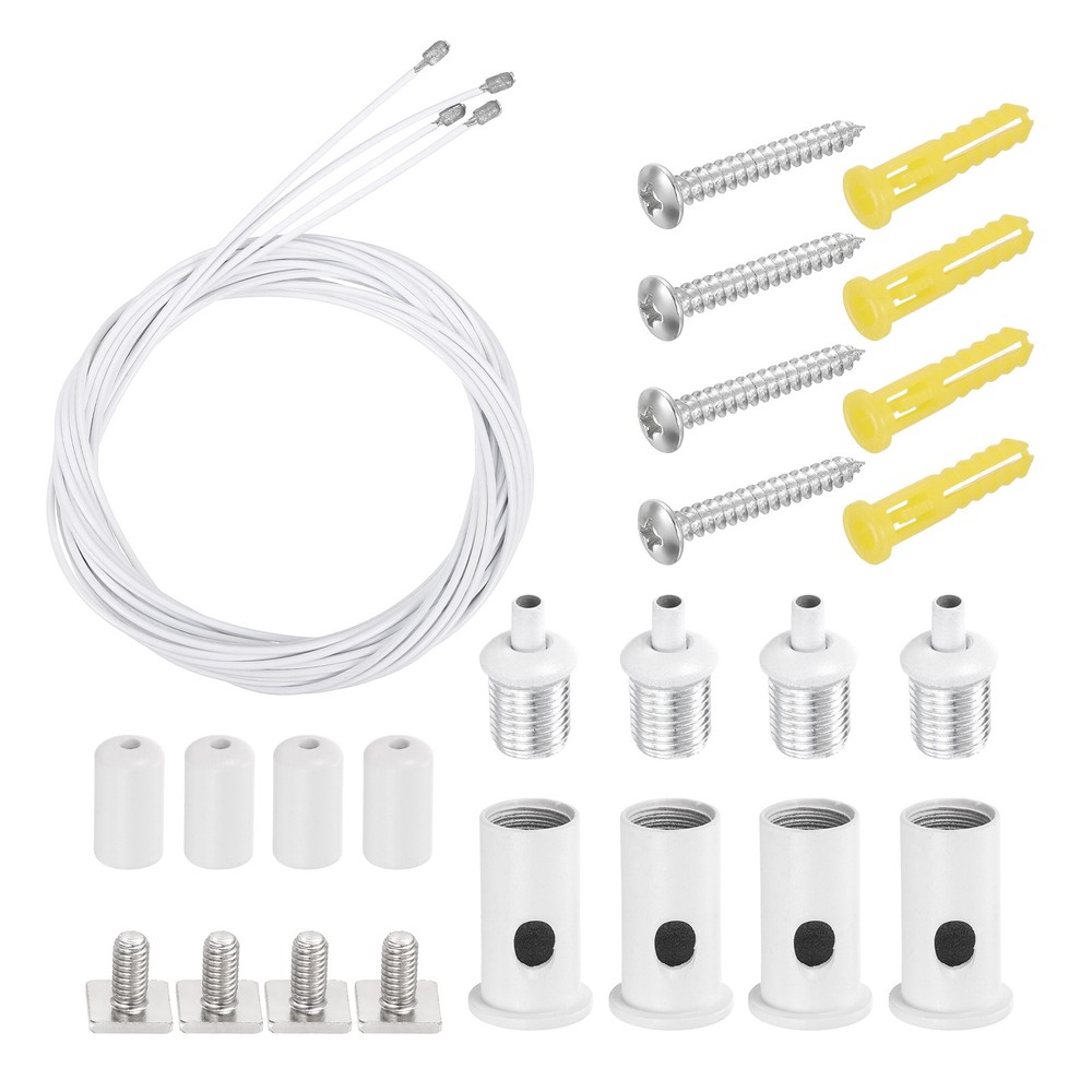 4Set 6.6ft Ceiling Hanging Wire Cable Kit with Square Mount Screw Kit, White