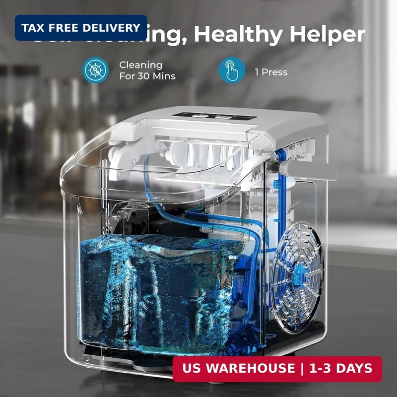 Countertop Ice Maker Machine, 8 Ice Cubes in 6 mins, 26lb/Day Bullet Ice with 2 gallery