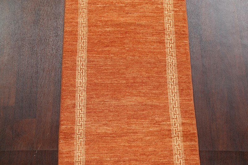 Bordered Gabbeh Kashkoli Oriental Runner Rug ORANGE Hand-knotted 2' 7" x 8' 11" gallery