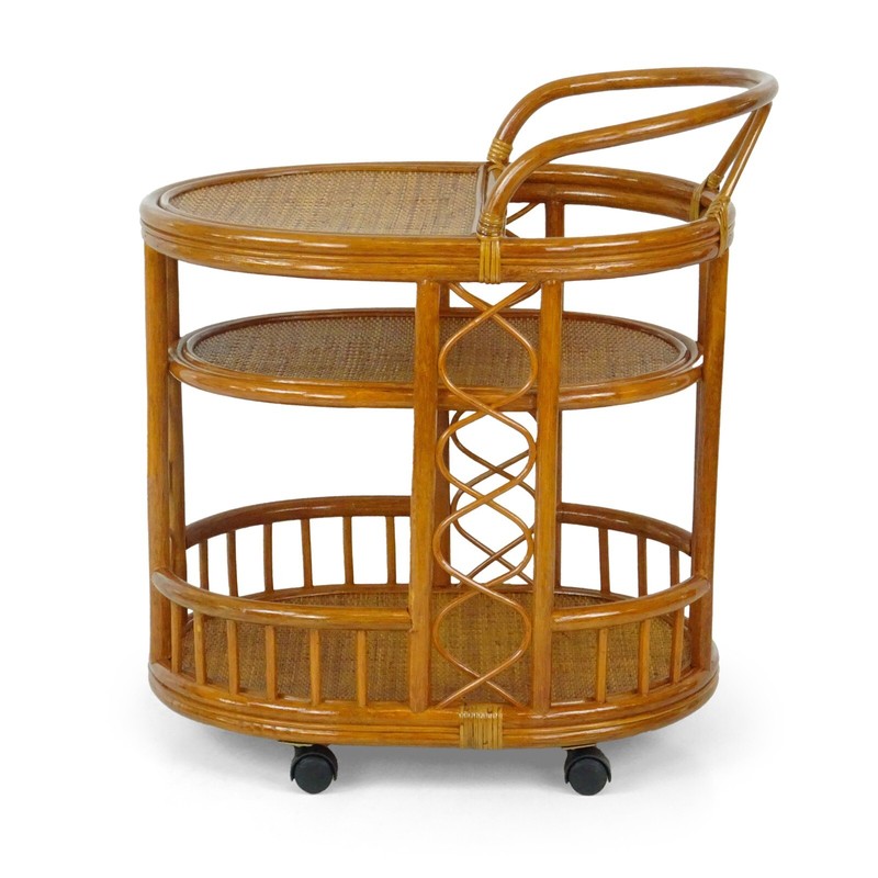 Trolley Handmade Rattan Wicker Serving Moving Cart w/Wheels, Woven Bar Table gallery