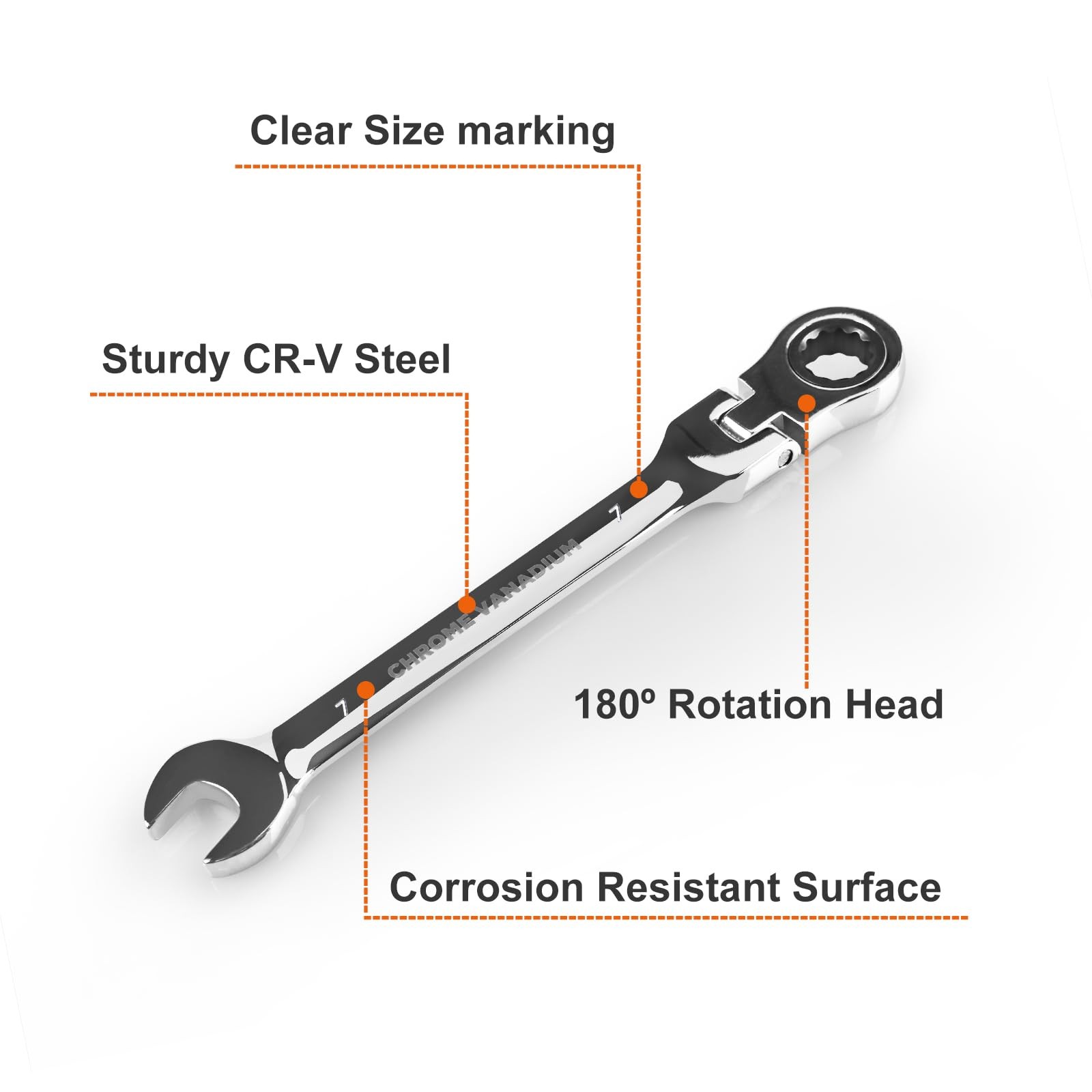 7mm Ratchet Wrench Flex Head Combination Metric Gear Spanner 12 Point Steel gallery