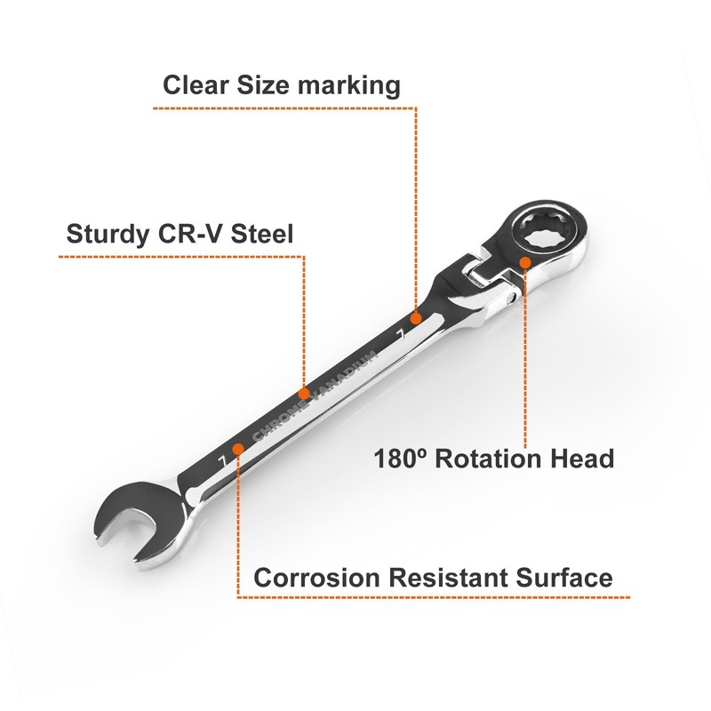 7mm Ratchet Wrench Flex Head Combination Metric Gear Spanner 12 Point Steel gallery