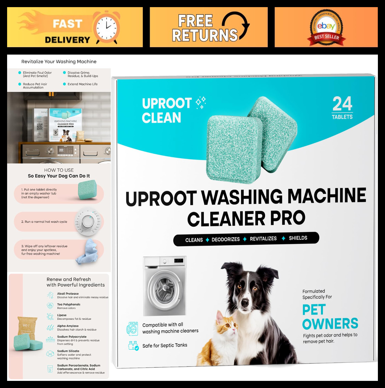 Washing Machine Cleaner Tablets - 24 Pack, HE & Front Load Compatible, Pet Safe, gallery