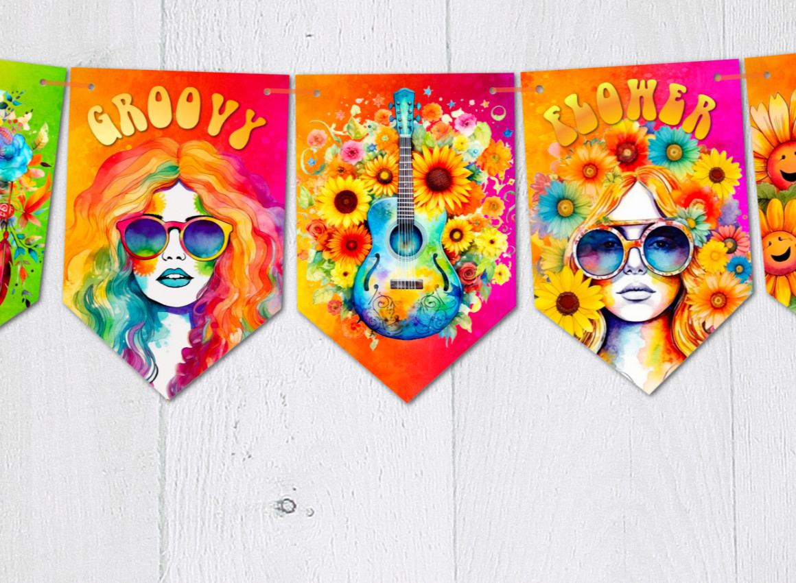 Hippie Chic Retro 1960's / 1970's Psychedelic Festival Bunting Decoration gallery