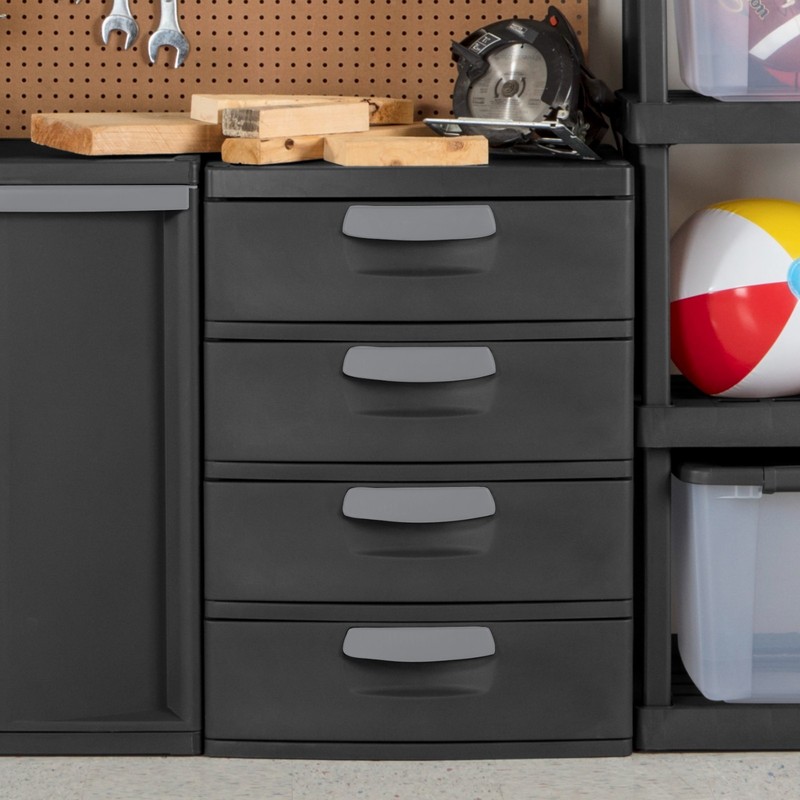 Sterilite 4-Drawer Storage Unit Durable Plastic for Garage, Basement - Dark Gray gallery