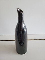 IRIDESCENT BLACK BUD VASE SOLID DESIGN SLANTED MOUTH 9 INCHES