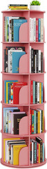 Pink 5-Tier Rotating Bookshelf Tower – 360° Spinning Bookcase Organizer