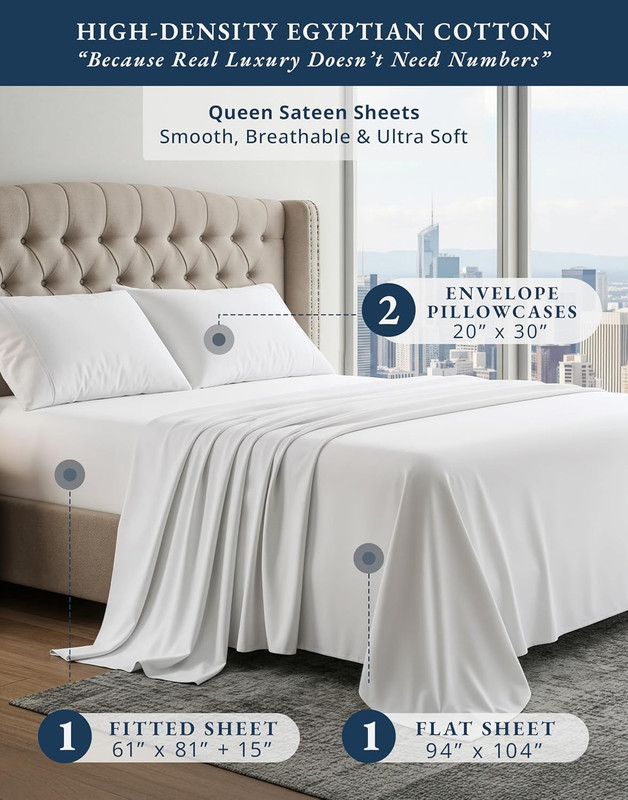 100% Egyptian Cotton Sheets Queen Size - Naturally Cooling & Breathable 4 Piece gallery