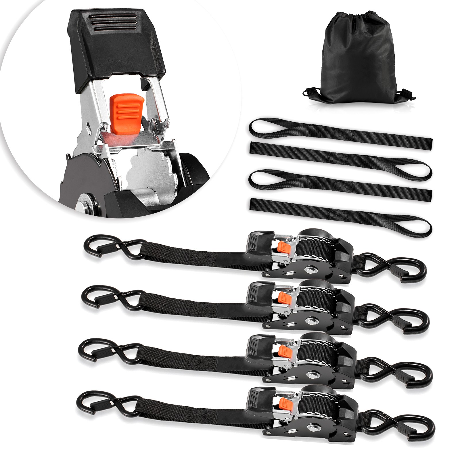 Uimoso 4 Pack 1"x 10' Retractable Ratchet Tie Down Straps 1200 lbs Capacity gallery