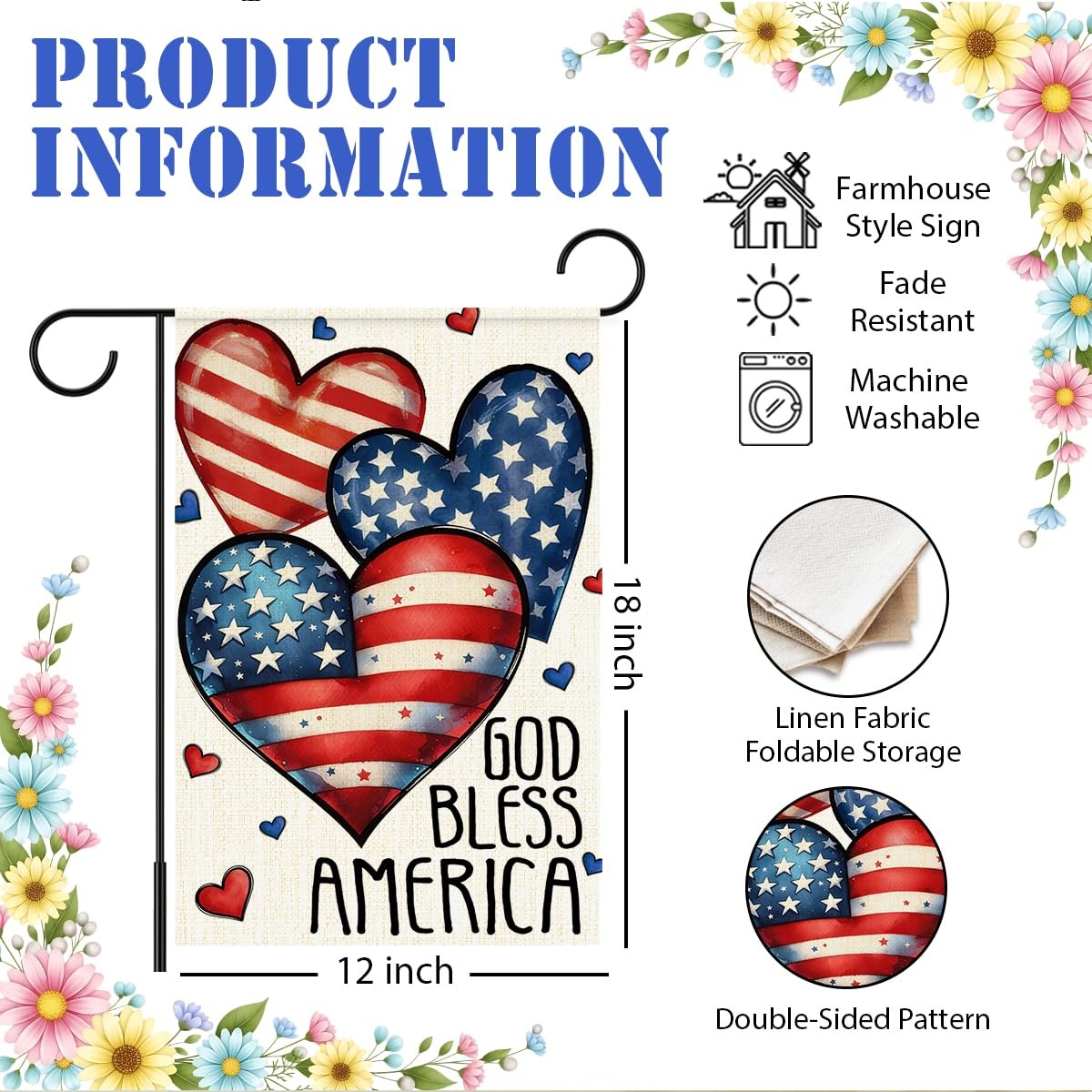 Independence Day Garden Flag for Outside,God Bless America Heart Yard Flags f... gallery