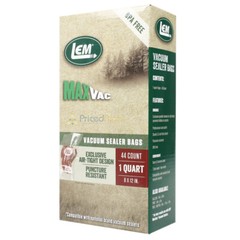 LEM MaxVac 44 Count 8″ x 12″ Quart Size Sturdy Vacuum Sealer Bags BPA Free 1387