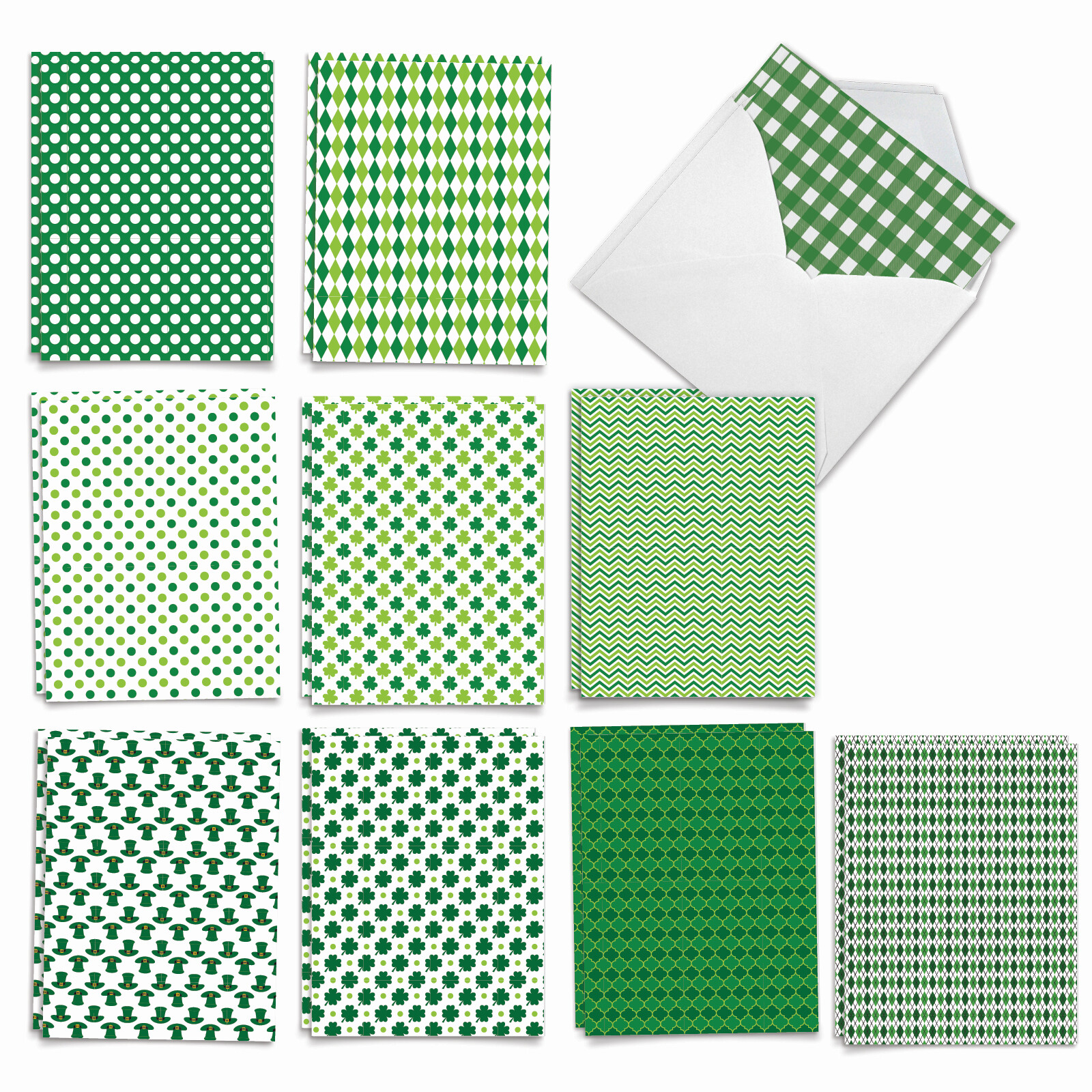20 Asst'd St. Patrick's Day Notecards w/ Envelopes(2 of Each) St. Pat Patterns gallery