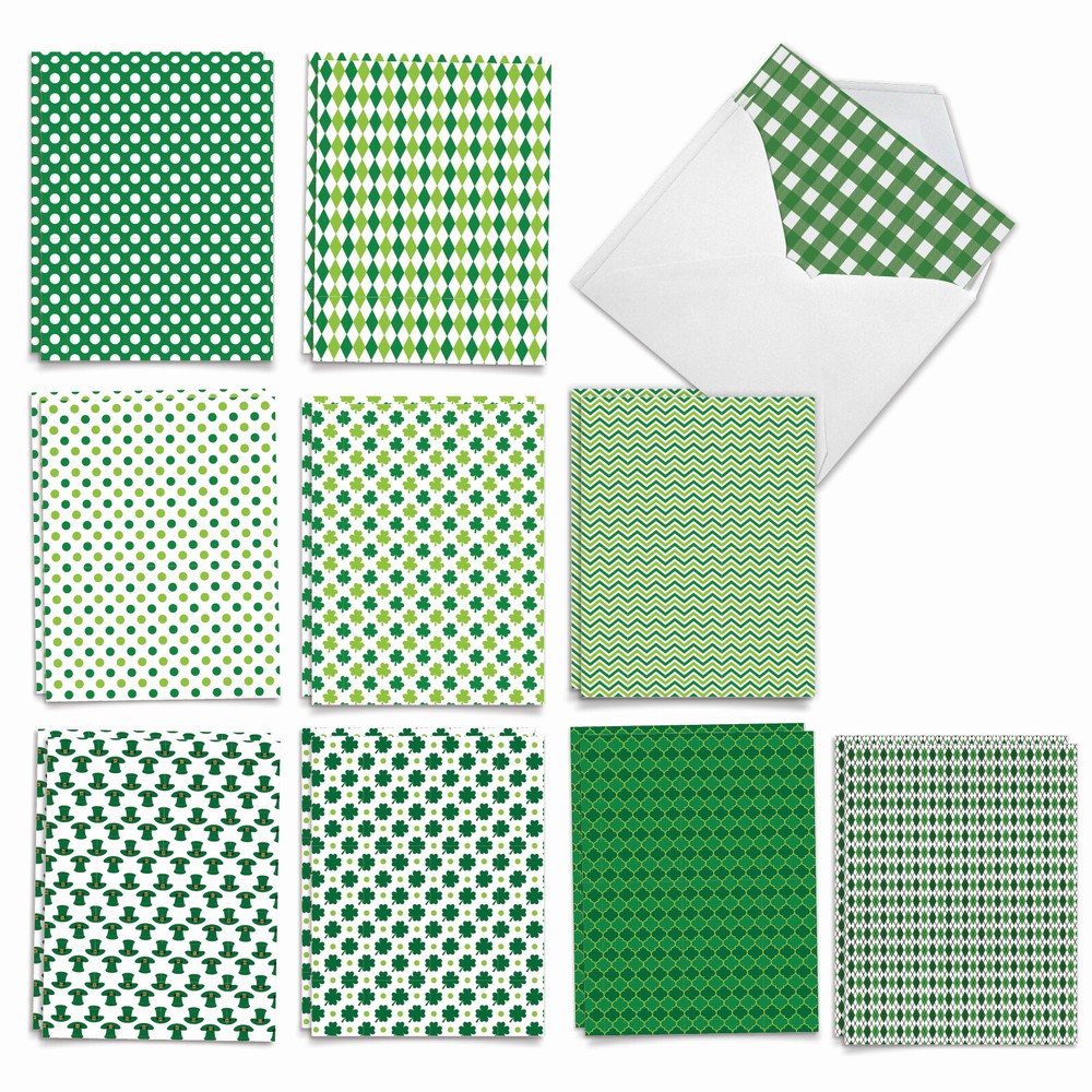 20 Asst'd St. Patrick's Day Notecards w/ Envelopes(2 of Each) St. Pat Patterns
