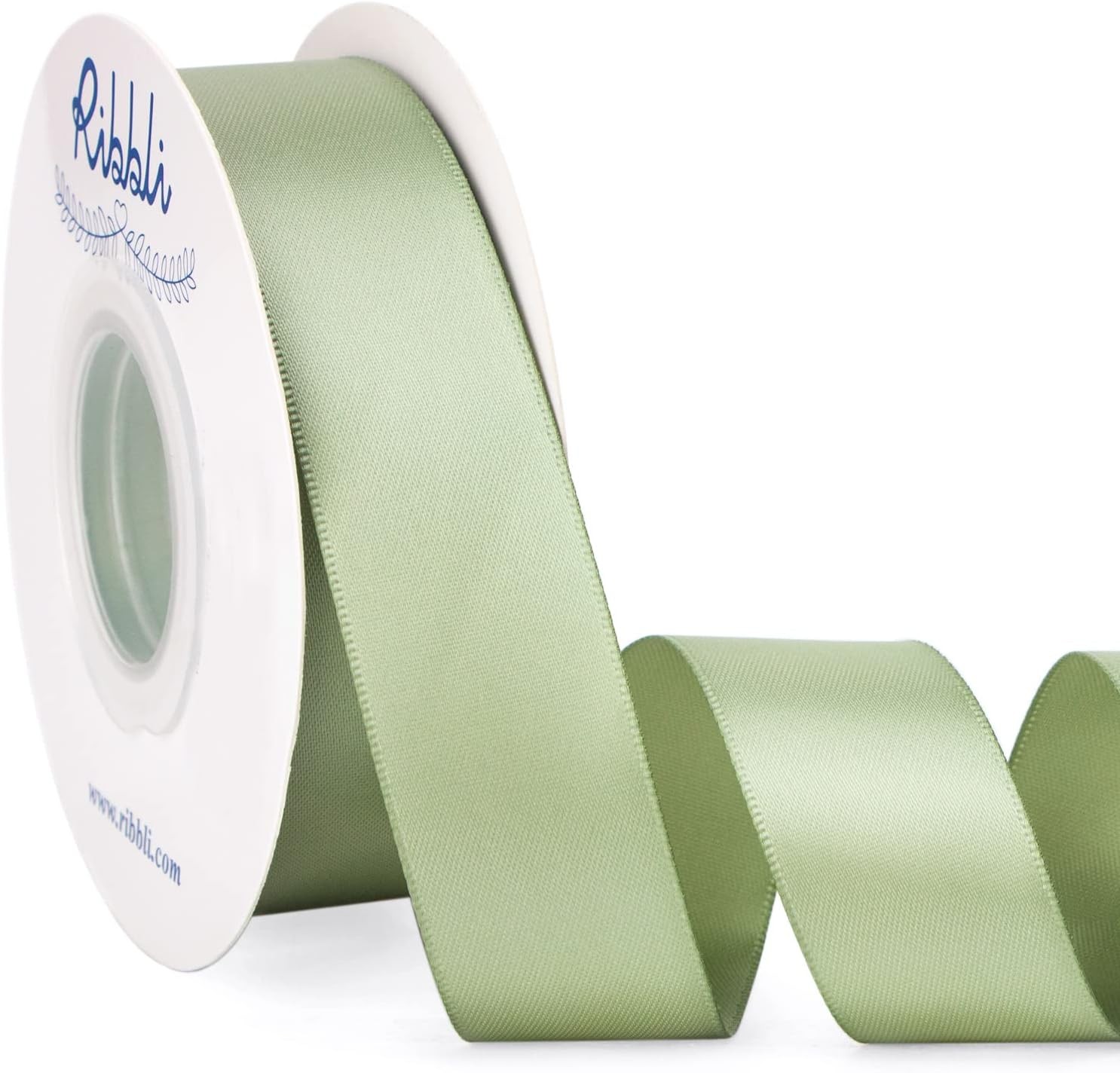 Ribbli Dusty Sage Satin Ribbon Double Faced 1 Inch x Green gallery