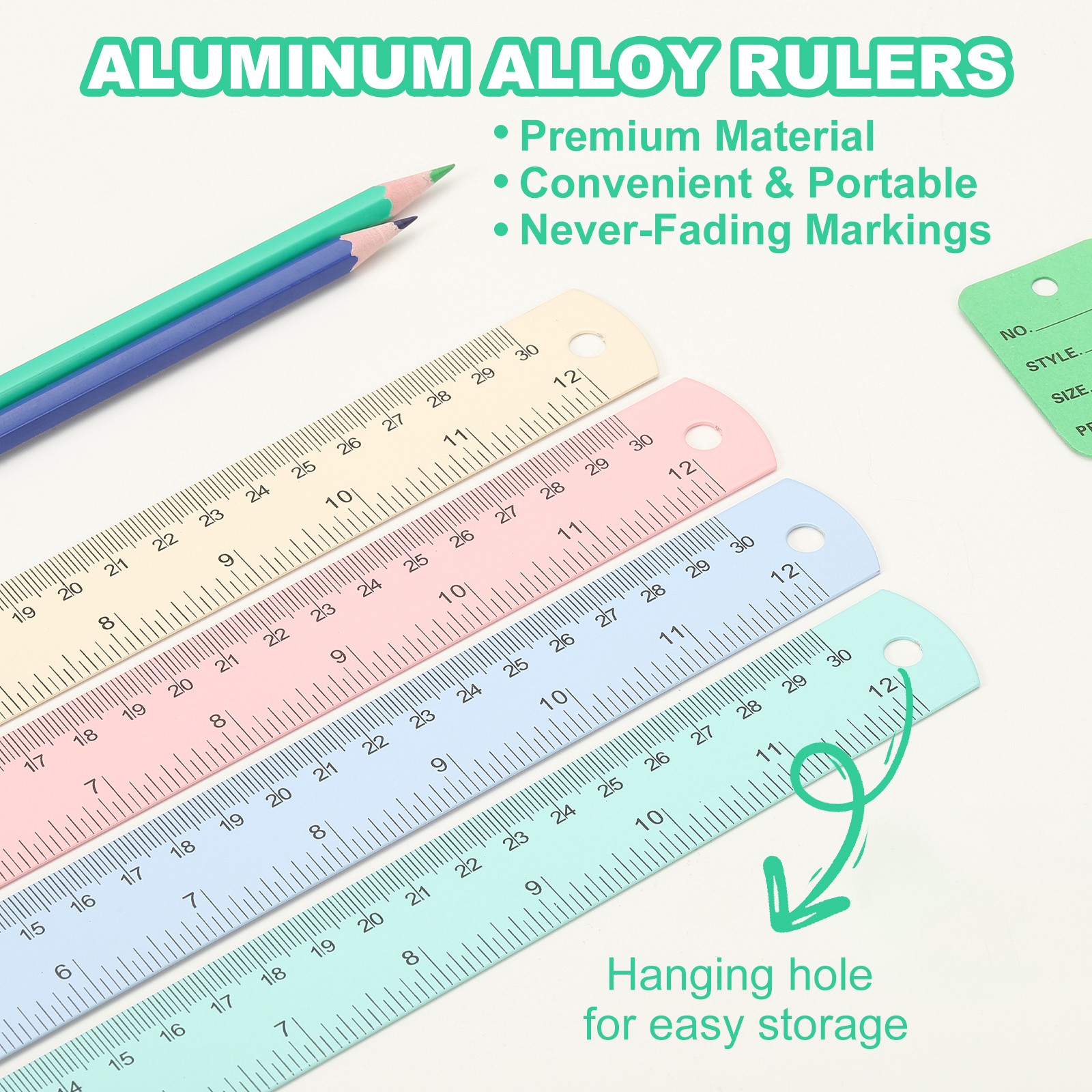 15cm/20cm/30cm Metal Ruler, 3 Pcs Aluminum Alloy Straight Edge Ruler, Blue Green gallery