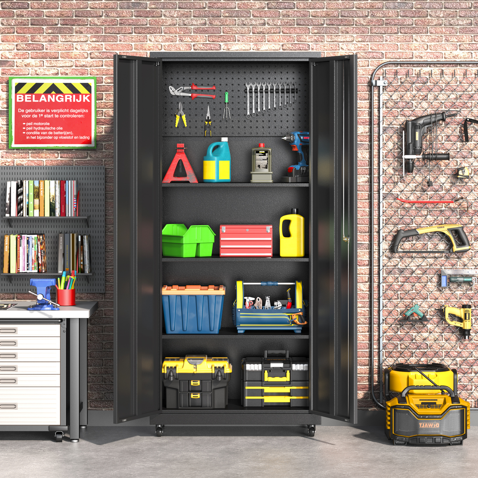 Metal Storage Cabinet On Wheels,lockable Garage Kitchen 2 Doors Tool Cabinet gallery