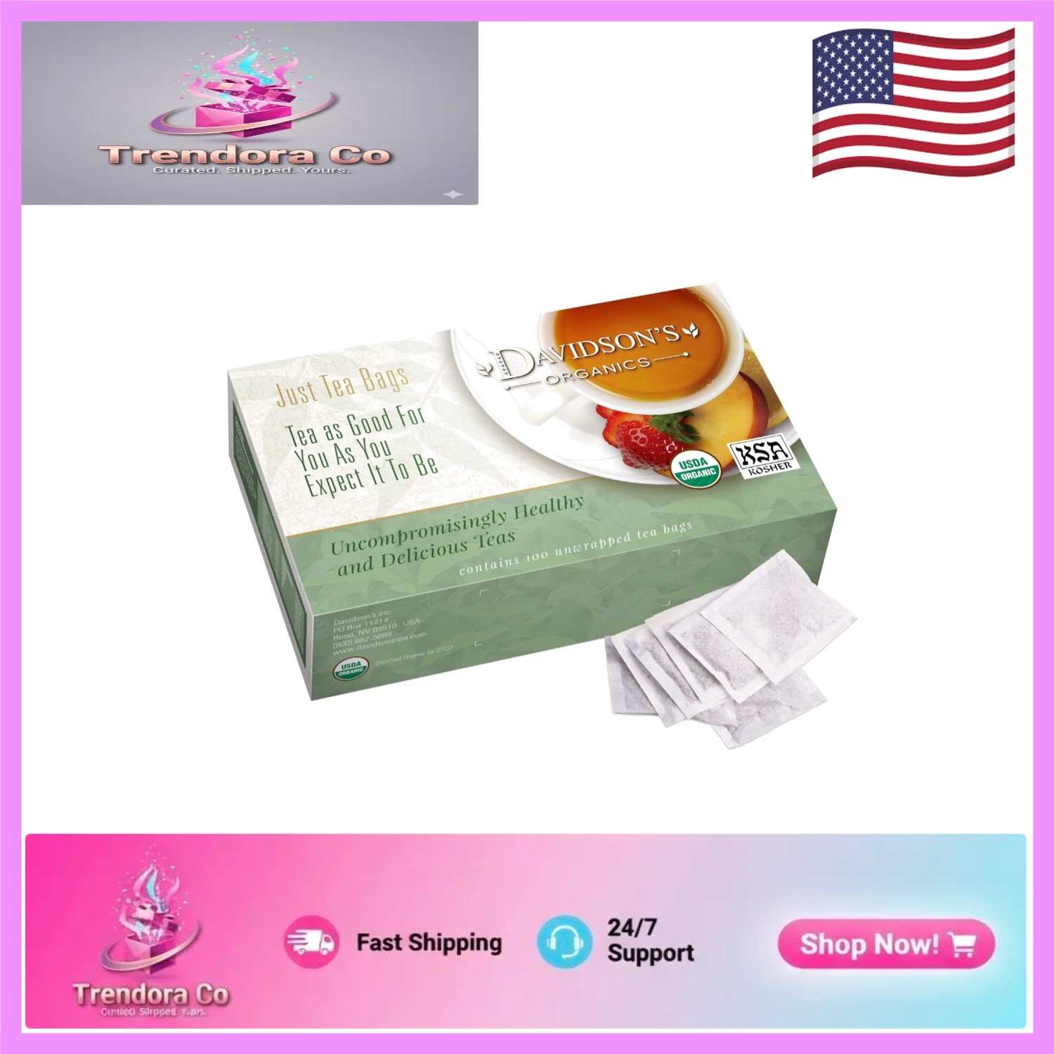 100-Count Organic Tulsi Mango Peach Tea Bags - Refreshing Flavor Experience gallery