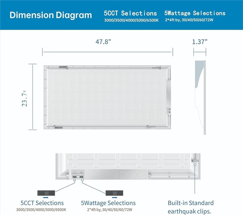 4 PACK 2x4FT LED Flat Panel Lights 30-72W 5CCT 2700K-6500K Fixture Office Light gallery