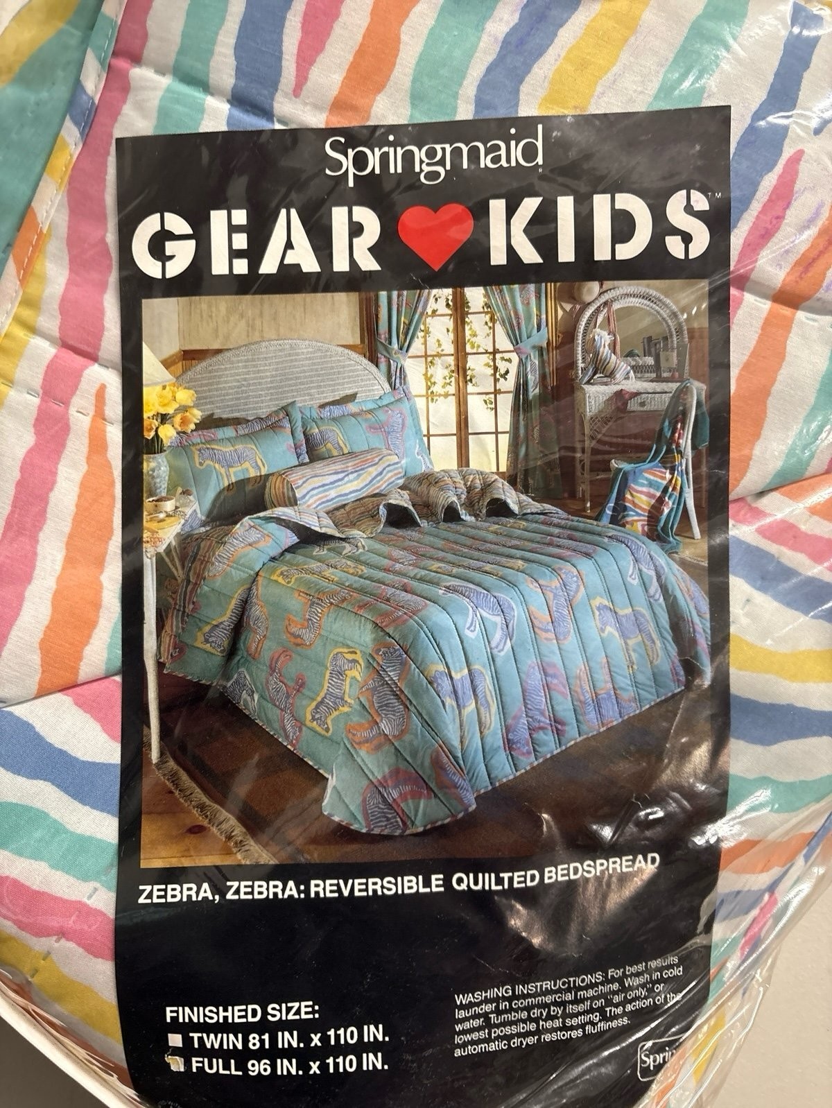 Springmaid Gear for Kids Zebra Full Reversible Quilted Bedspread Vintage 80s gallery