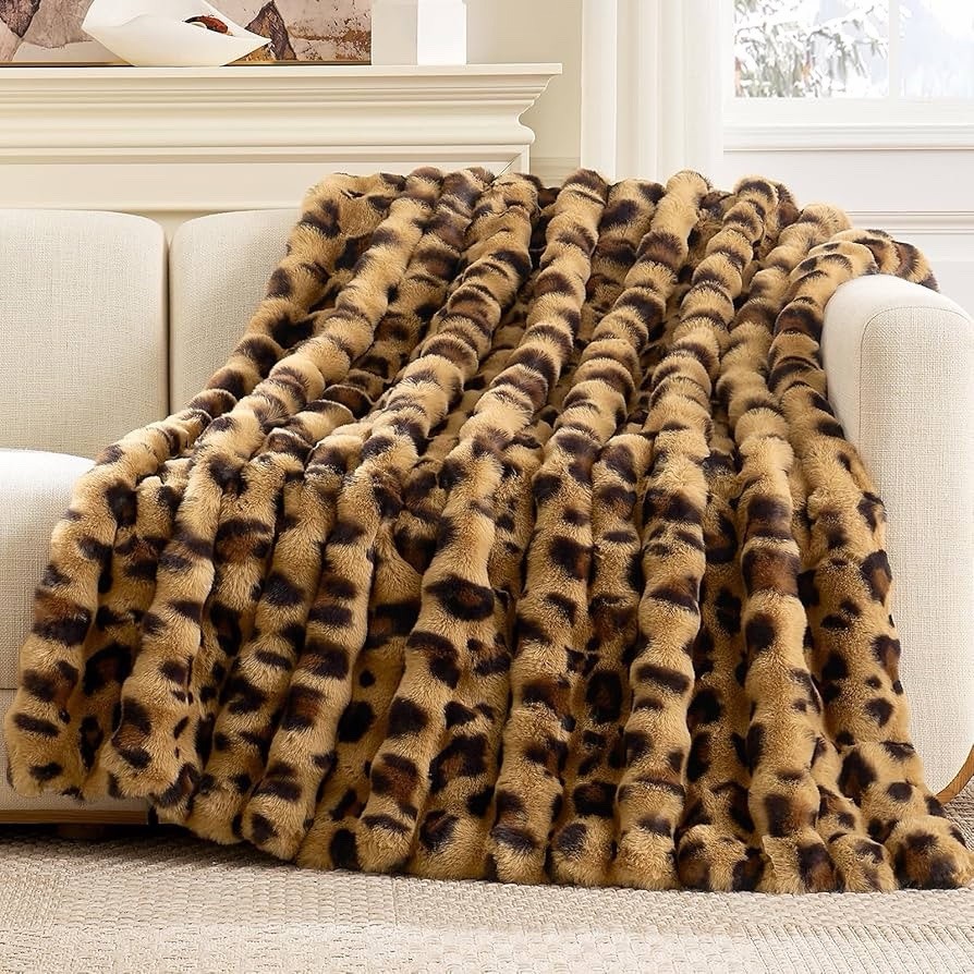 Leopard Print Faux Fur Throw Blanket Brown/Black 50 x 60 in OEKO-TEX Wash gallery