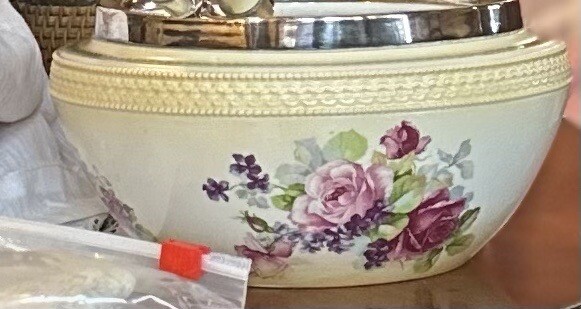 Antique Hand-Painted Crown Devon Fielding Elm England Salad Bowl With Utensils C gallery