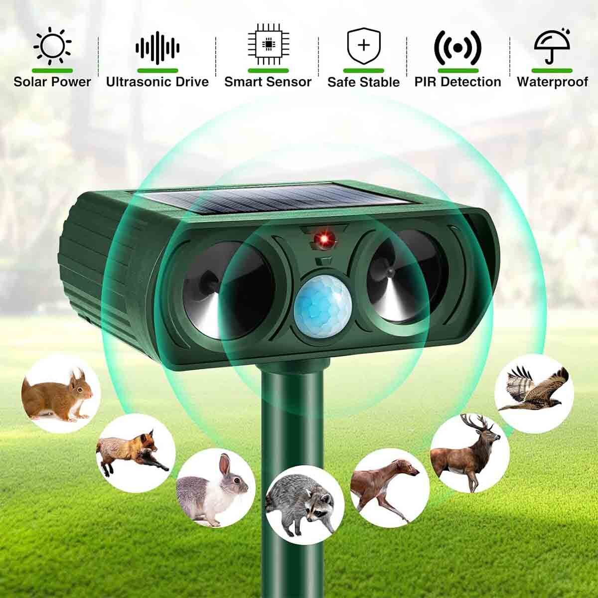 1-2 Pack Solar Ultrasonic Animal Repellent Dog Cat Skunk Deer Raccoon For Garden gallery