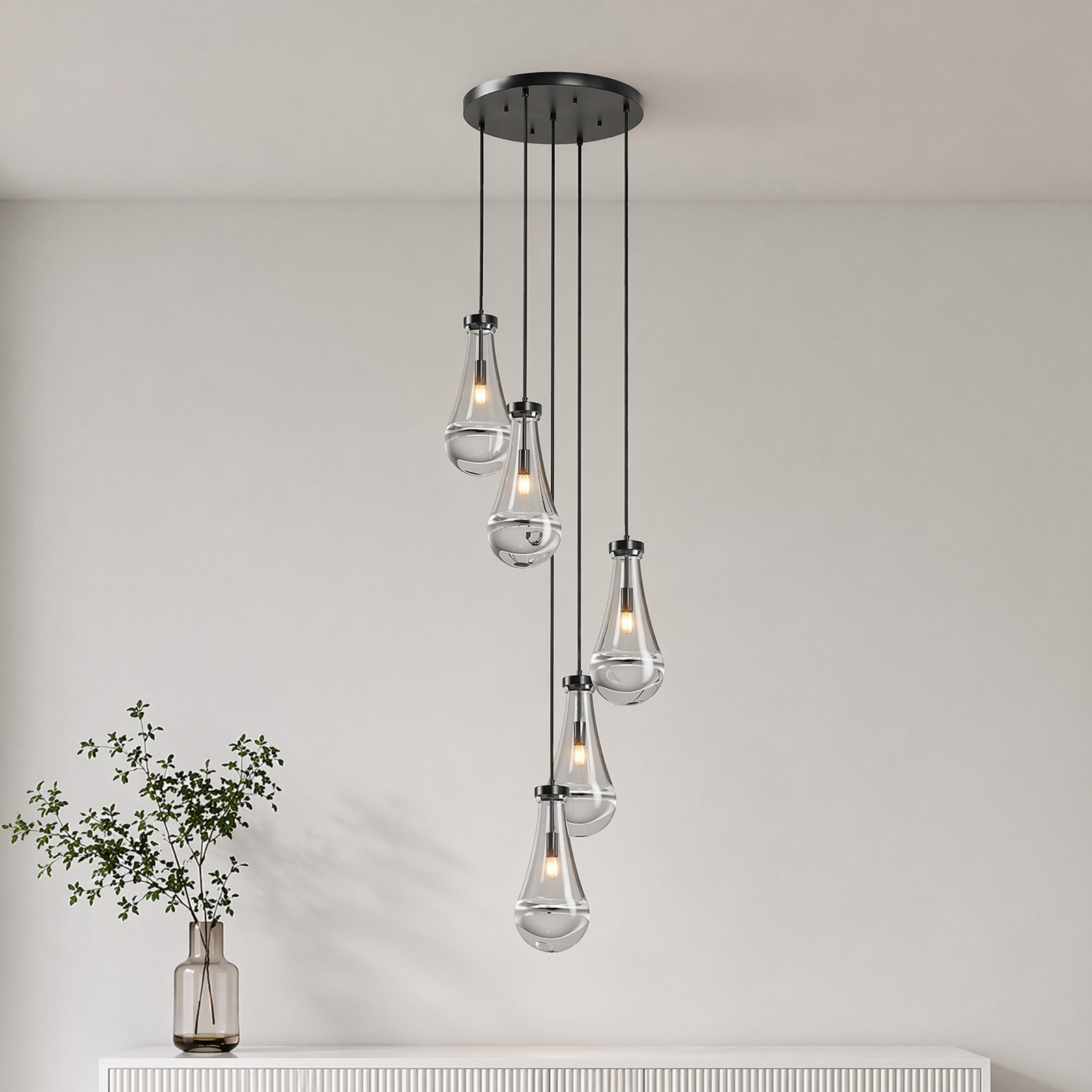 5-Light Raindrop Pendant LED Light Chandelier Kitchen Living Room Black Fixture gallery