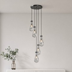 5-Light Raindrop Pendant LED Light Chandelier Kitchen Living Room Black Fixture
