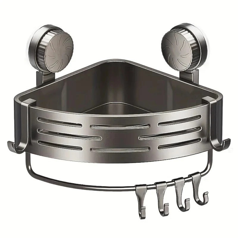 Corner Shower Shelf with Suction Cup – No Drill Bathroom Storage Rack with Hooks gallery