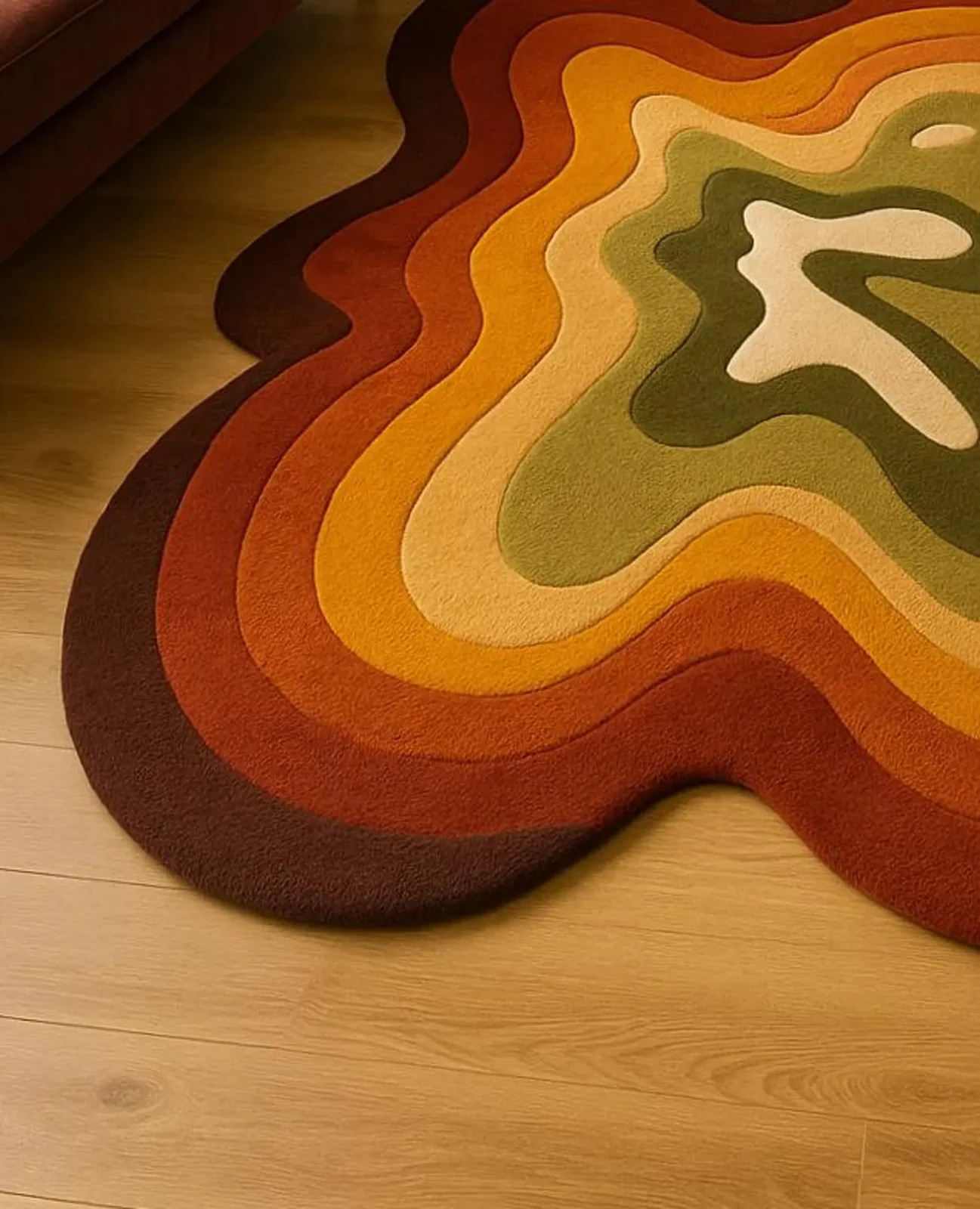 Hand Tufted Abstract Area Rug, Retro Wavy Mid-Century Modern Rug, Earth Tone Rug gallery