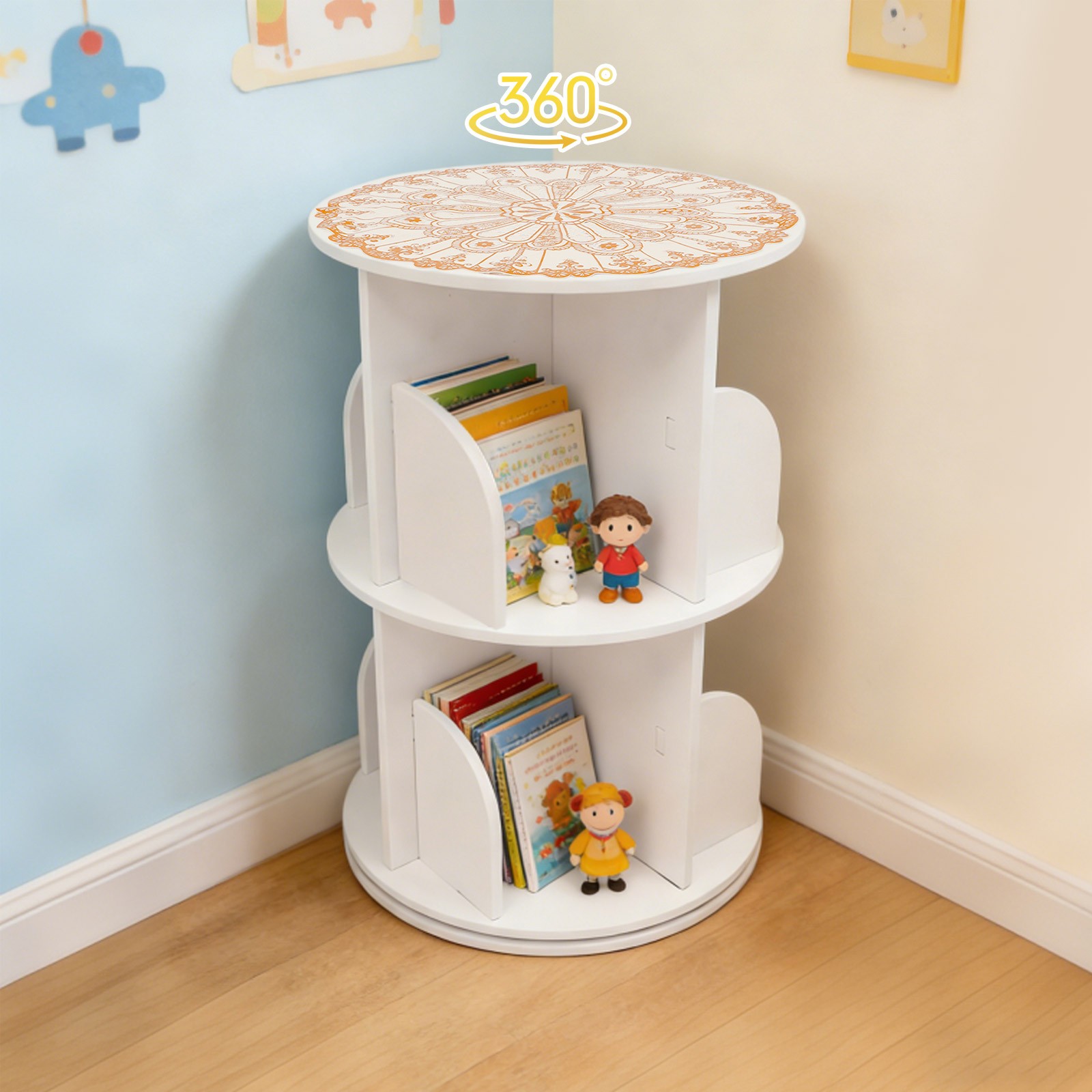 Rotating Bookshelf 360 Display 2 Tier Floor Standing Bookcase Storage Rack gallery