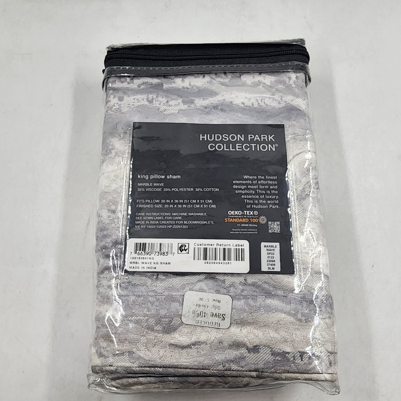 Hudson Park Collection Marble Wave King Pillow Sham 20in x 36in - Blue Grey + gallery